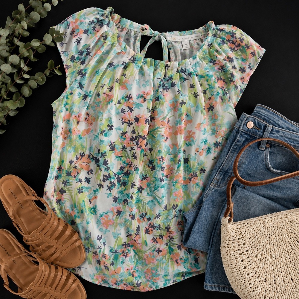 LC Lauren Conrad Women's M Floral Blouse Peasant Top Tie Back Boho
Cottagecore